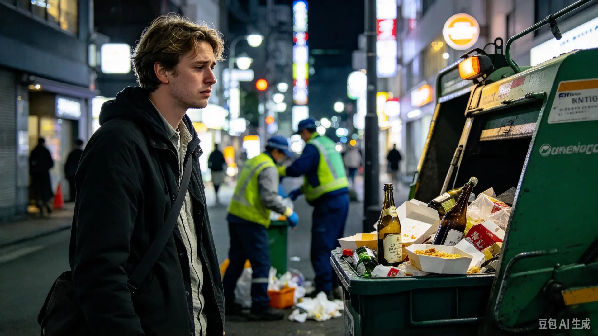 解封後訪日外籍遊客數量激增，東京新宿、奧多摩等地垃圾堆積問題惡化，在地居民苦不堪言。東京都規劃2028年推出新法重罰亂丟垃圾，遊客卻反映街頭垃圾桶稀缺，地方也試辦智慧垃圾桶尋求平衡。（示意圖來源：豆包AI）