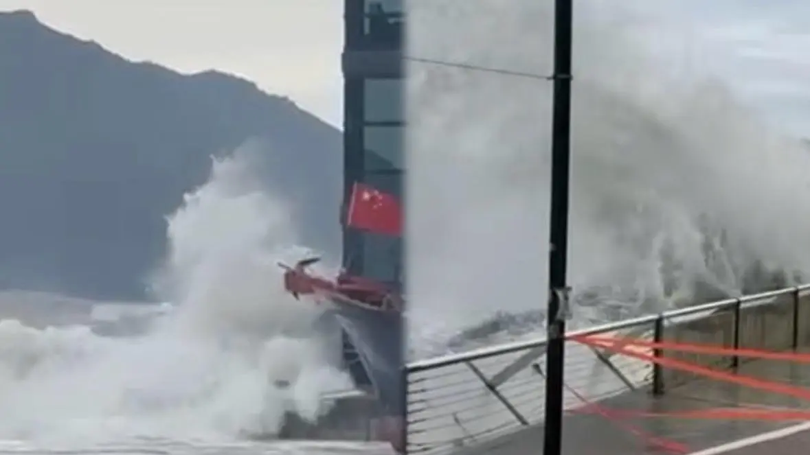 一家四口駕車前來「睇浪」，突如其來的巨浪瞬間將 38 歲母親和 5 歲兒子捲入海中。​(圖： 網絡翻攝)