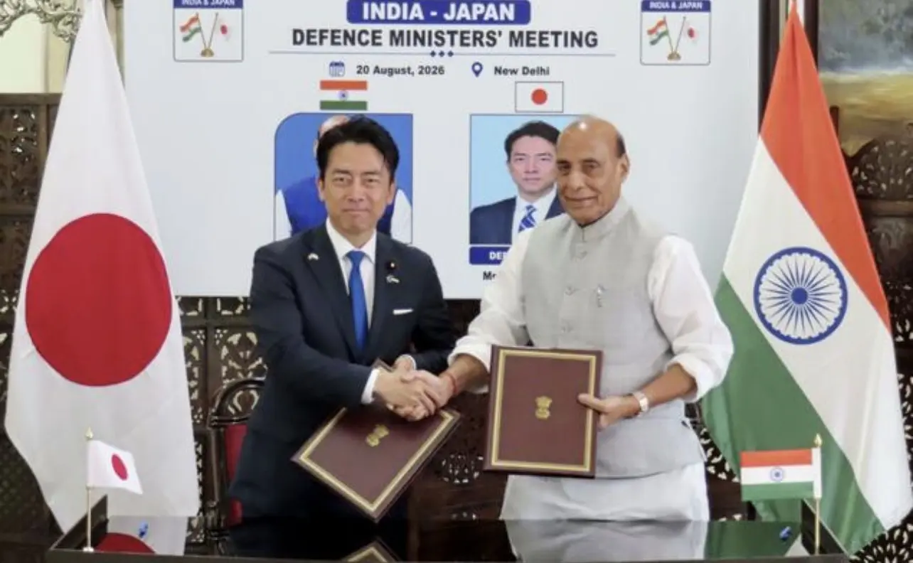 8月20日，日本防衛相小泉進次郎和印度防長辛格在新德里簽署了有關海洋安全保障合作的備忘錄。 共同社