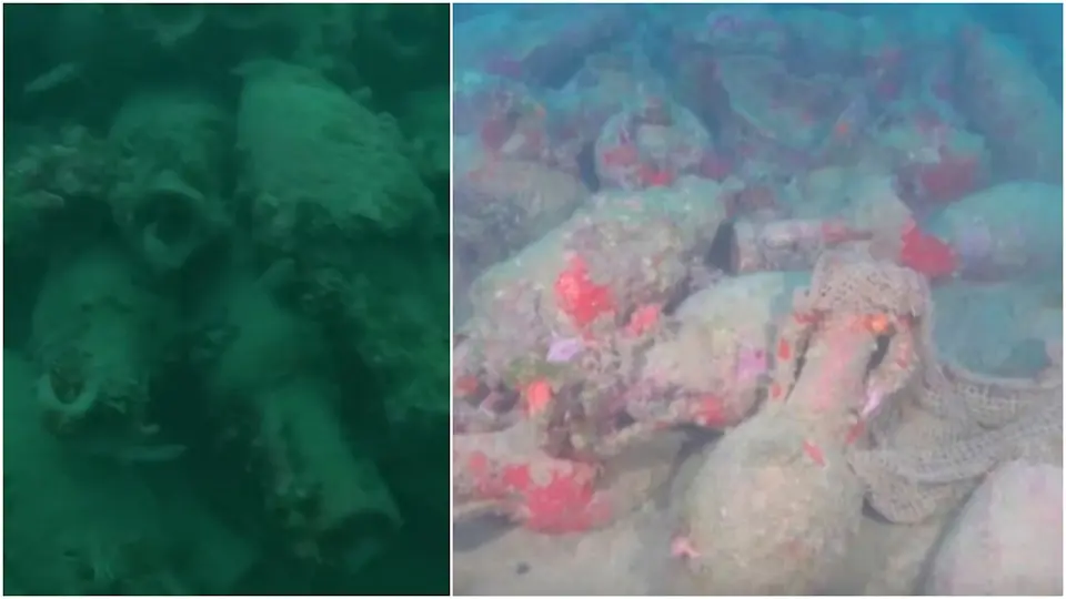 意大利西西里島海域，漁民莫拉意外發現距今2100年的古羅馬沈船，船載數百個古葡萄酒運輸陶罐，經勘測確認屬公元前一至二世紀遺跡，為近年重磅水下考古發現。（來源：giacomodemola@IG）