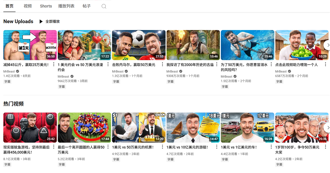 MrBeast 接受的各種挑戰。（來源：MrBeast@YouTube）