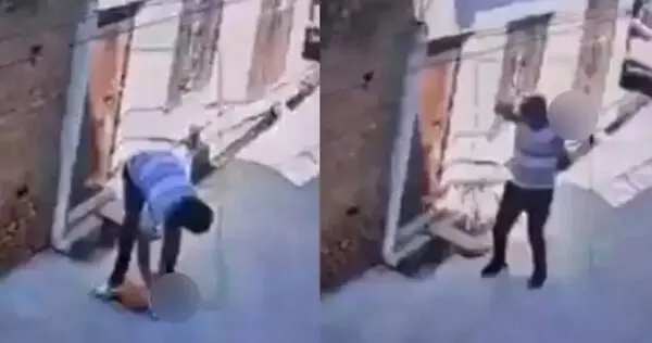 印度北方邦（Uttar Pradesh）一名24歲男子求愛遭拒，將不滿遷怒女方1歲半幼子，藉買糖果誘騙男童，34秒內連續重摔8次致其身亡，全程被監視器錄下，兇手事後持槍拒捕，最終遭警方逮捕。（來源：India Today）