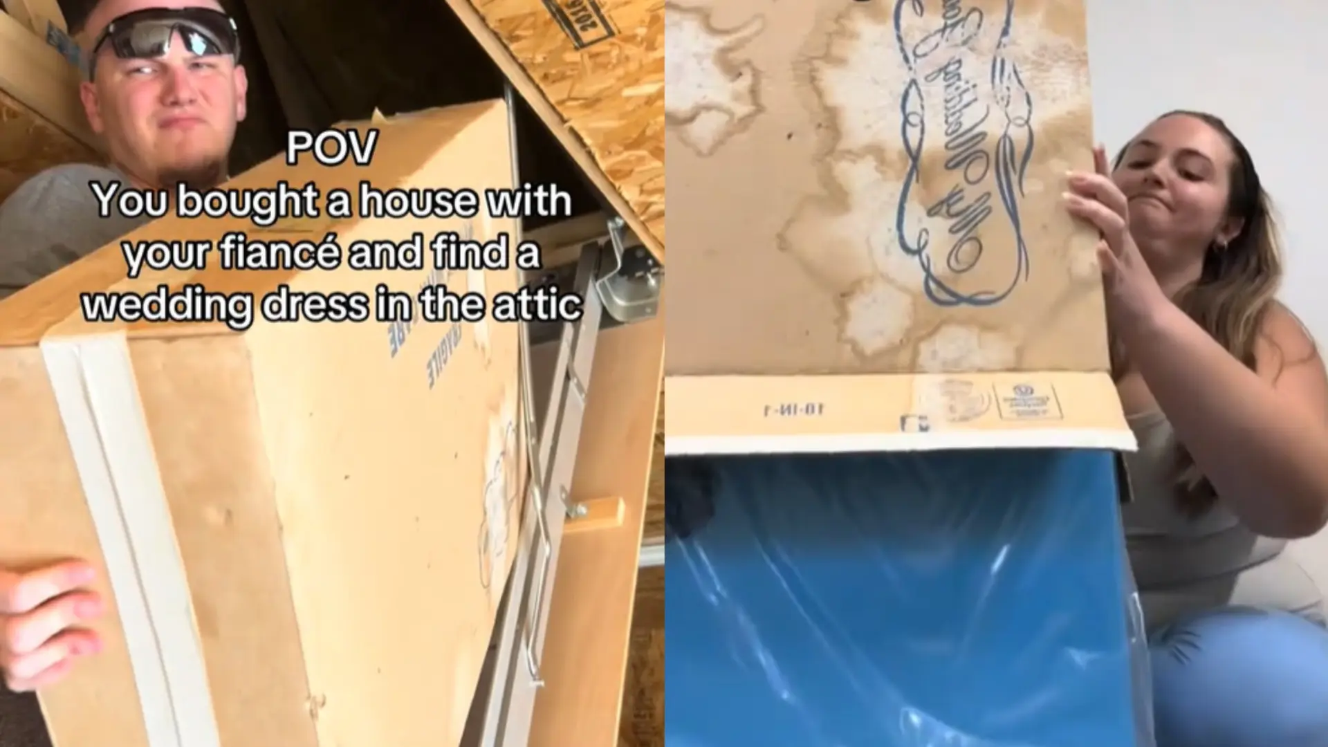 美國伊利諾州情侶奧斯托拉薩（Kaitlyn Ostolaza）與未婚夫購入新房後，於閣樓發現保存完整的復古婚紗，興奮想納入婚禮，雖試圖聯絡前屋主未果仍計畫改造使用，網友卻憂心是恐怖電影開頭勸勿使用。（來源：xkirimi@TikTok）