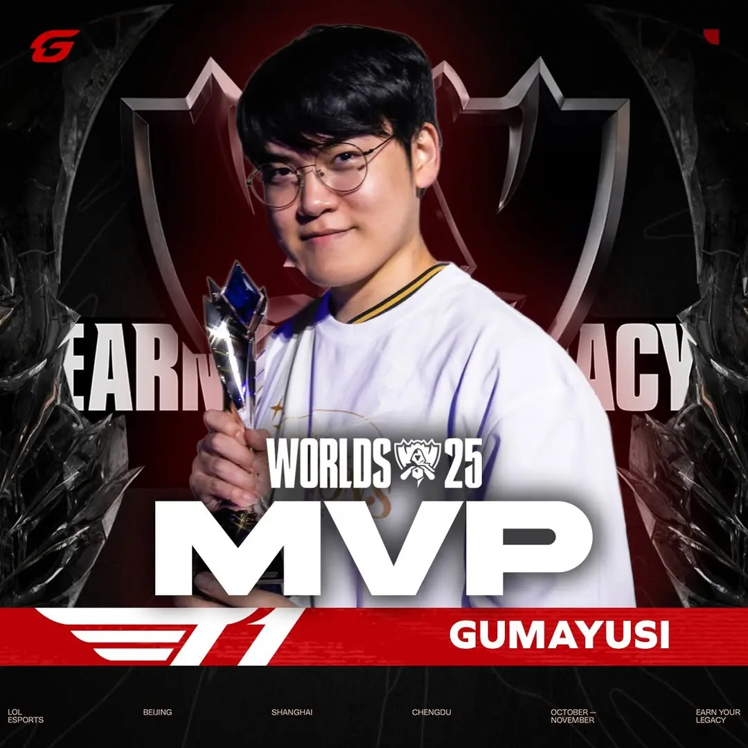 Gumayusi在T1書寫七年傳奇的「黑紅射手」，已用三連冠與FMVP的榮耀奠定歷史地位，全球粉絲都在期待他下一站的精彩起航。(圖：網絡截圖)