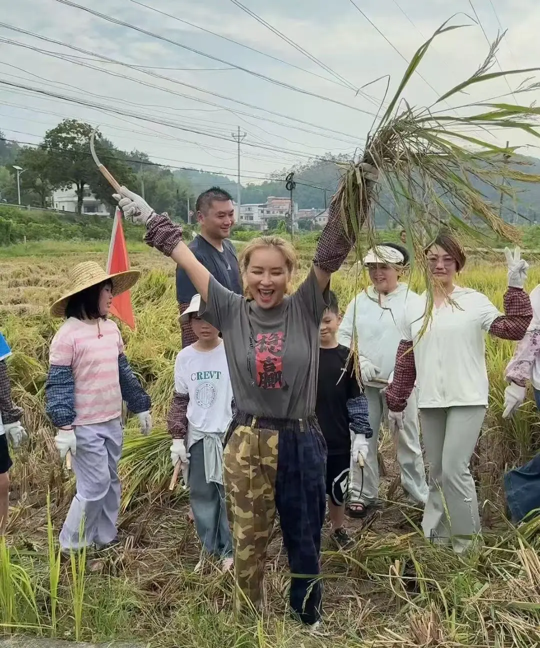 如今的麥家琪形象百變，台上是火辣女神，私下卻常在內地社交平台分享田園生活，親自落田割禾的農婦打扮與舞台形象形成極大反差。(圖：麥家琪Teresa@微博)
