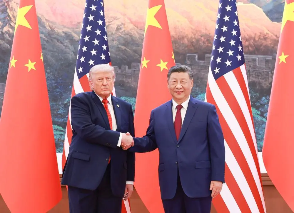 中國國家主席習近平今日上午在北京人民大會堂同來華進行國事訪問的美國總統特朗普舉行會談。(新華社)