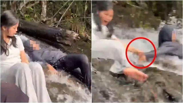 印尼西蘇門答臘（West Sumatra）哈勞（Harau）自然保護區羅柏瀑布（Robo Waterfall），25歲女子溫蒂（Windy Rahma Putri）戲水時遭湍流沖落20公尺瀑布身亡，友人拍下揪心畫面，搜救隊耗時搜救才尋獲遺體。（來源：X）