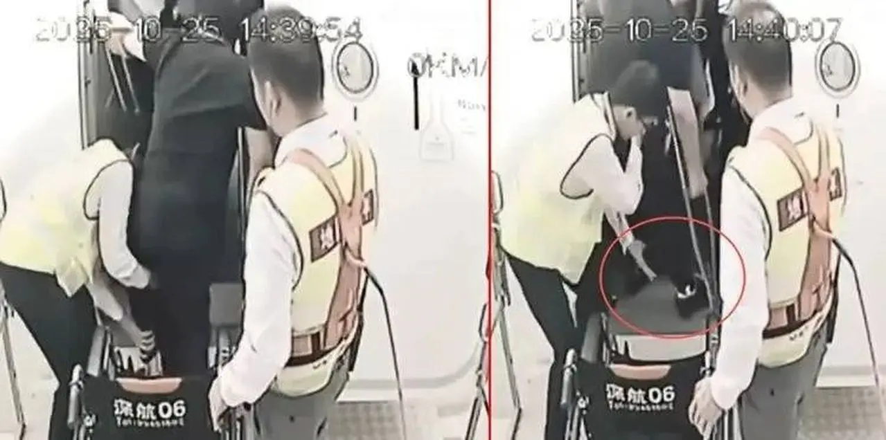 長達兩分多鐘的畫面顯示，鄭智化由兩位地勤人員推輪椅至機艙門，因高度差無法直接進入後，空服員先協助拿取行李，隨後兩位地勤人員攙扶他起身，一人幫忙抬起雙腿，一人從旁協助，最終順利登機。(圖：網絡翻攝)