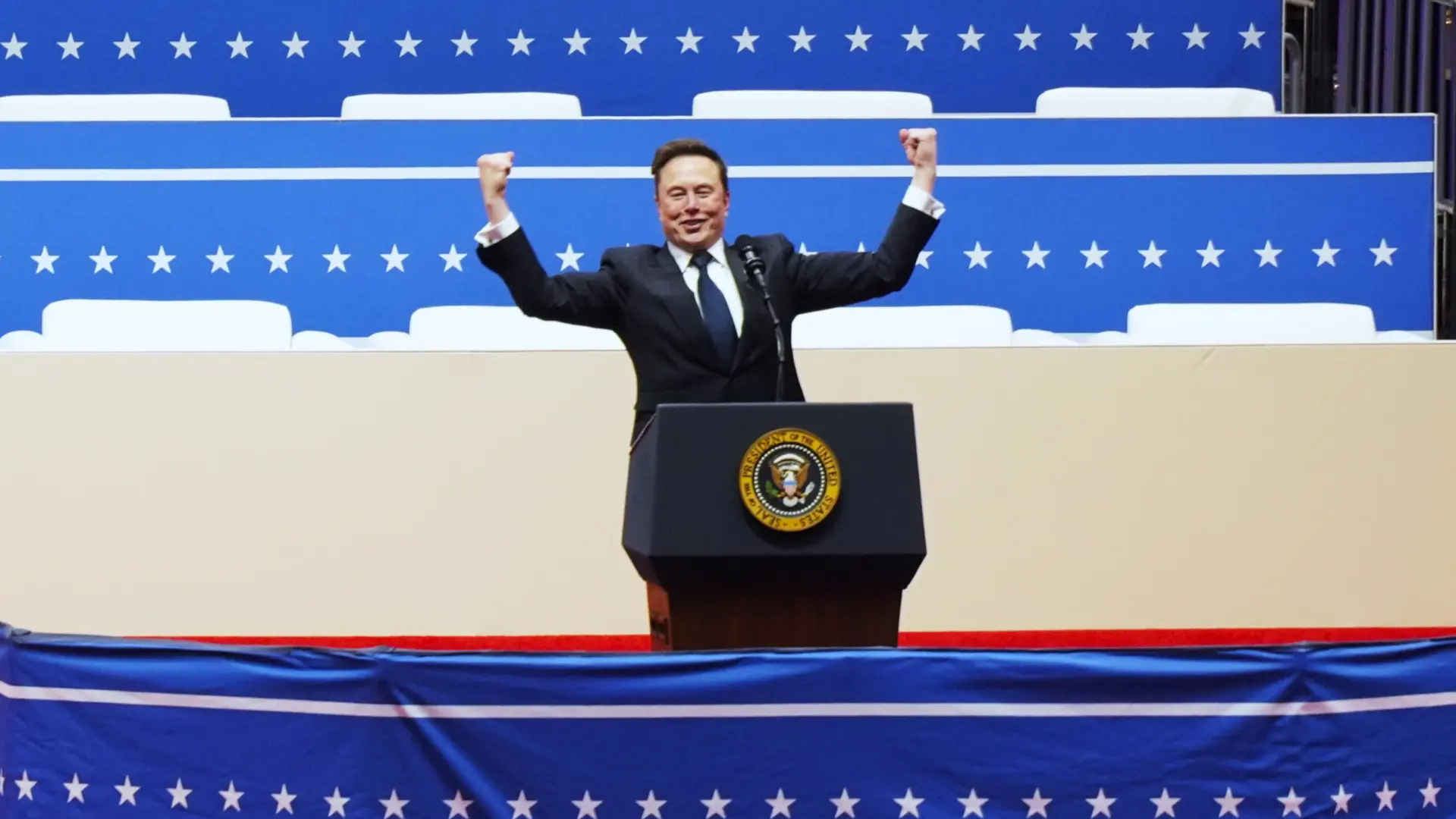 馬斯克在美國首都華盛頓第一資本體育館演講的資料照片。（新華社）