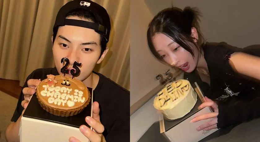 柳多仁慶生時分享的照片中，不僅蛋糕來自同一家烘焙坊，數字蠟燭款式一模一樣，二人更同穿黑色 T 恤，默契十足。(圖片：網絡翻攝)