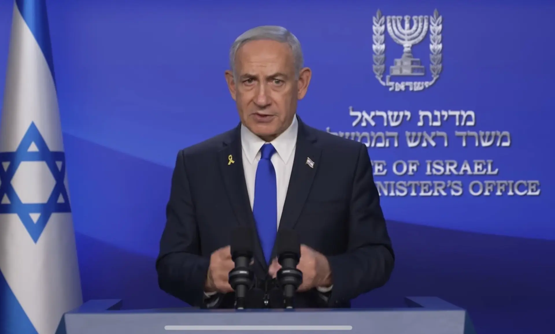 以色列總理內塔尼亞胡稱巴勒斯坦立國危害以色列的生存，也是對恐怖主義的荒謬獎賞。(新華社)