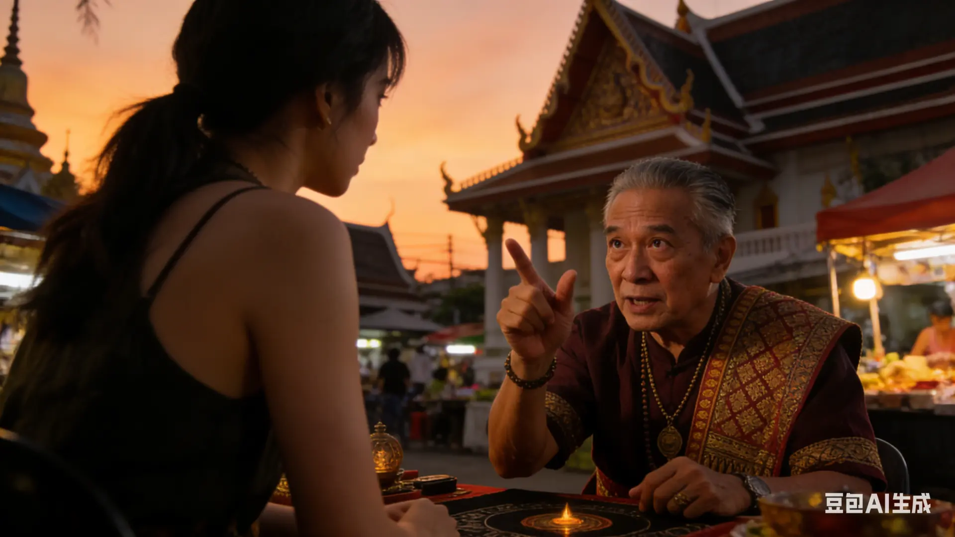 泰國芭達雅一名算命師烏多姆薩為斂財，警告客戶小萍近期將丟貴重物品，遭拒付避邪費後竟親自下手偷其iPhone手機。（示意圖來源：豆包AI）