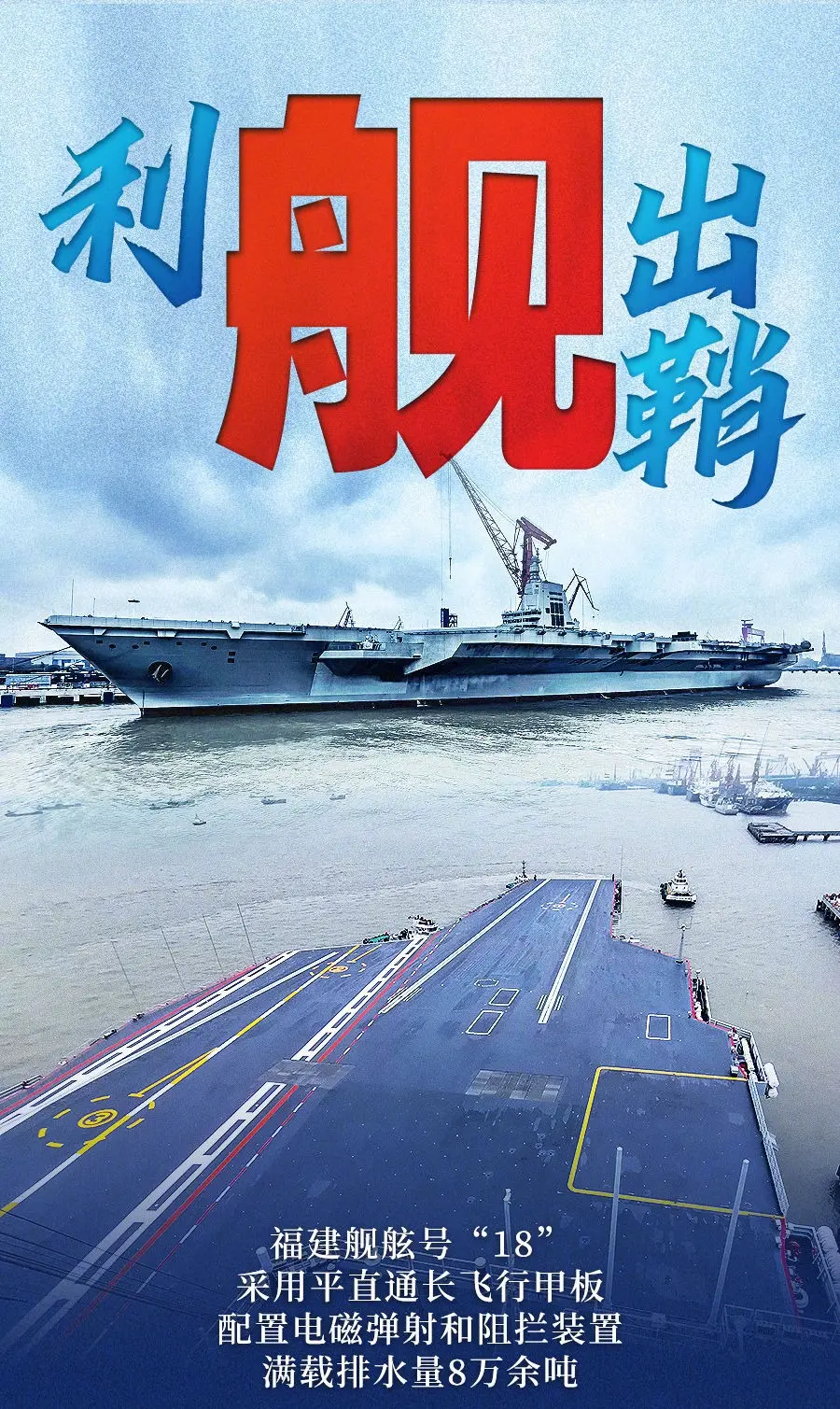 福建艦的下水與海試，標誌著中國海軍力量的一個重大躍升。(新華社)