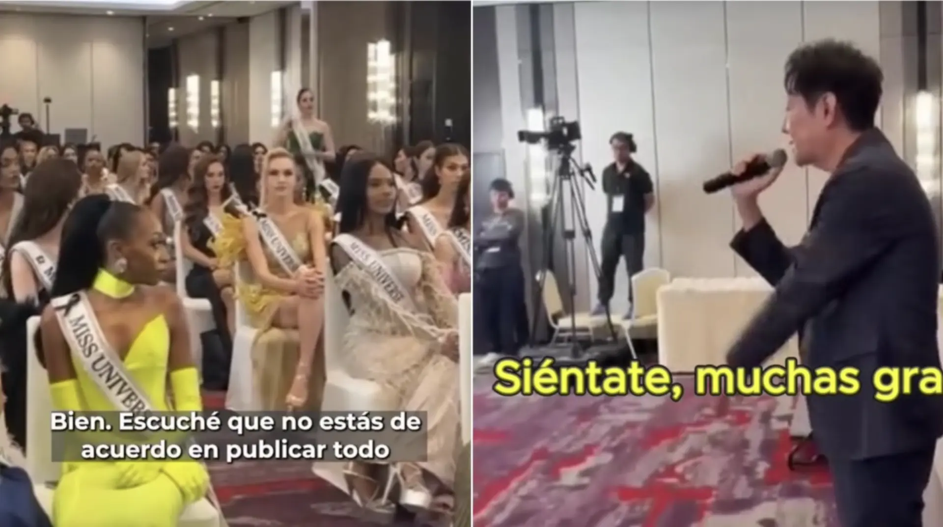 本月初的一場直播會議上，泰國環球小姐總監納瓦特・伊薩拉格里西爾公開斥責博世未發布足夠宣傳內容，疑似使用侮辱性詞語，儘管納瓦特否認並聲稱是指「造成損害」，但該行為仍引發軒然大波。(圖：網絡截圖)