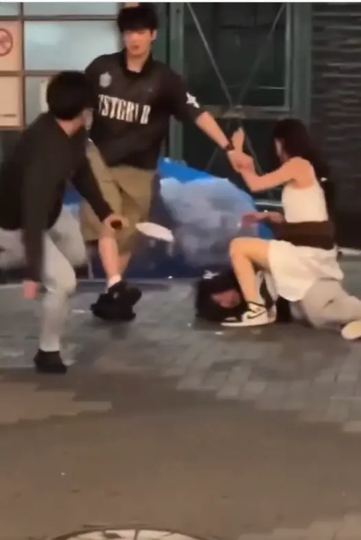 大阪道頓堀商圈爆發離譜街頭衝突，疑日、韓兩名女子當街激烈扭打，同行男子強硬阻擋路人勸架，相關影片於X平台破千萬觀看，引發全球網友熱議與多方討論。（來源：mideum1004@X）