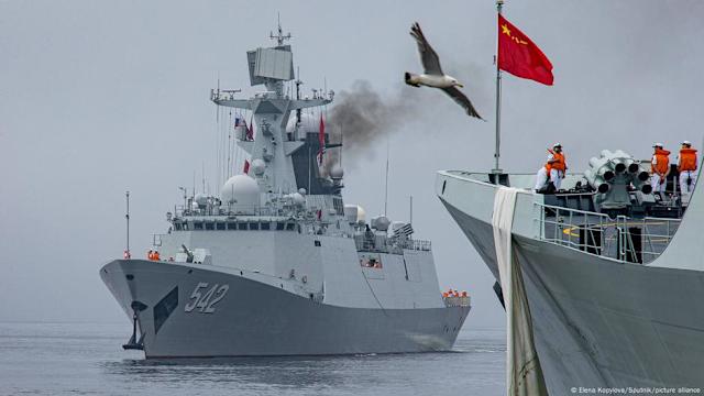 中俄「海上聯合-2025」聯合演習海上演練階段全面啟動。（網上圖片）