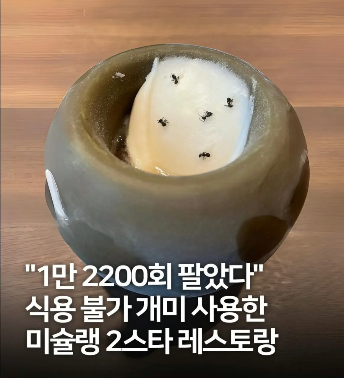 韓國首爾米芝蓮二星餐廳擅自使用未獲準食用之螞蟻製作雪葩，四年累計售出一萬二千份，非法獲利豐厚，因違反食品衛生法遭檢方起訴，螞蟻雖可中藥入藥，卻非合法食用食材。（來源：lessislessxxx@X）
