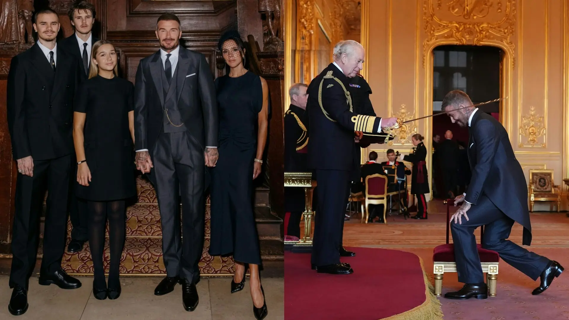 事實上，布魯克林與原生家庭的疏遠早已顯露端倪。2025年碧咸獲封爵的重要儀式上，全家成員悉數到場祝賀，唯獨身為長子的布魯克林缺席。(圖：網絡截圖)