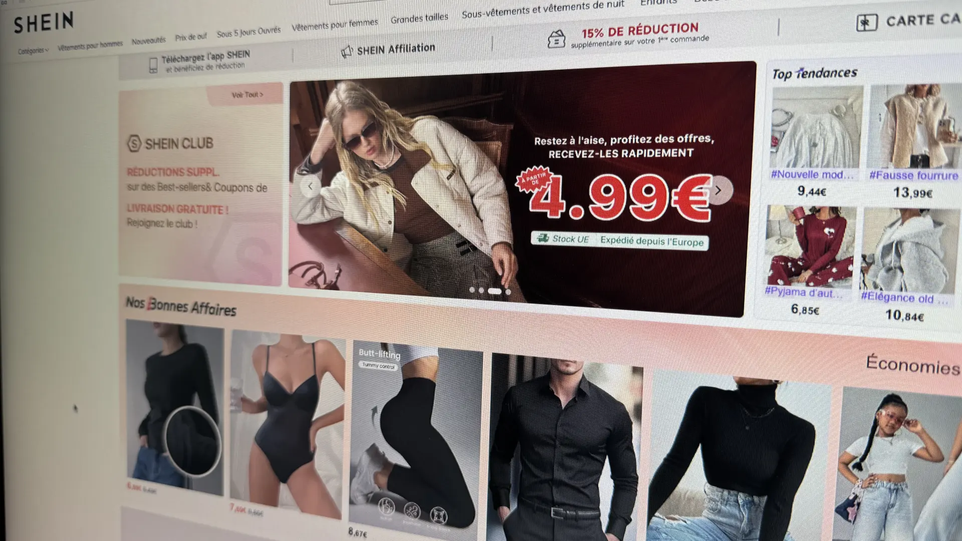 Shein 法國網站。（攝：藍莓日報）