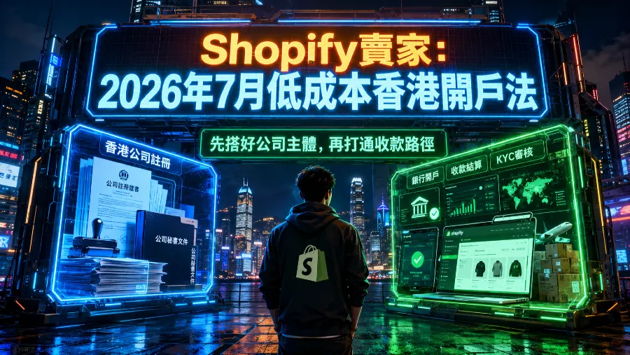 Shopify賣家：2026年7月低成本香港開戶法的封面圖片