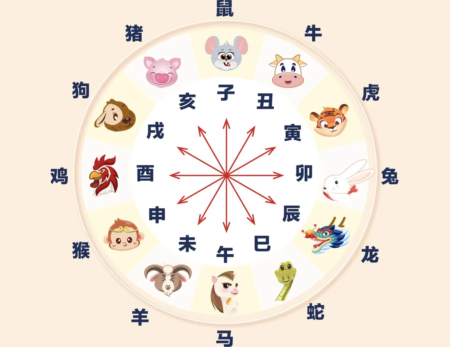 在十二地支（十二生肖）當中，方向180度相對，陰陽相同切五行相克，即為「沖」。共有六組對沖，分別為子午沖（鼠馬）、醜未（牛羊）、寅申（虎猴）、卯酉（兔雞）、辰戌（龍狗）、巳亥（蛇豬）。(圖：網絡截圖)