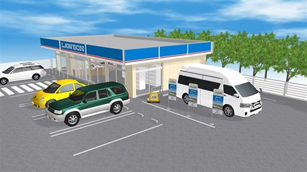 日本千葉縣的 6 家 LAWSON 店舖停車場的使用示意圖。（來源：日本 LAWSON 官網）