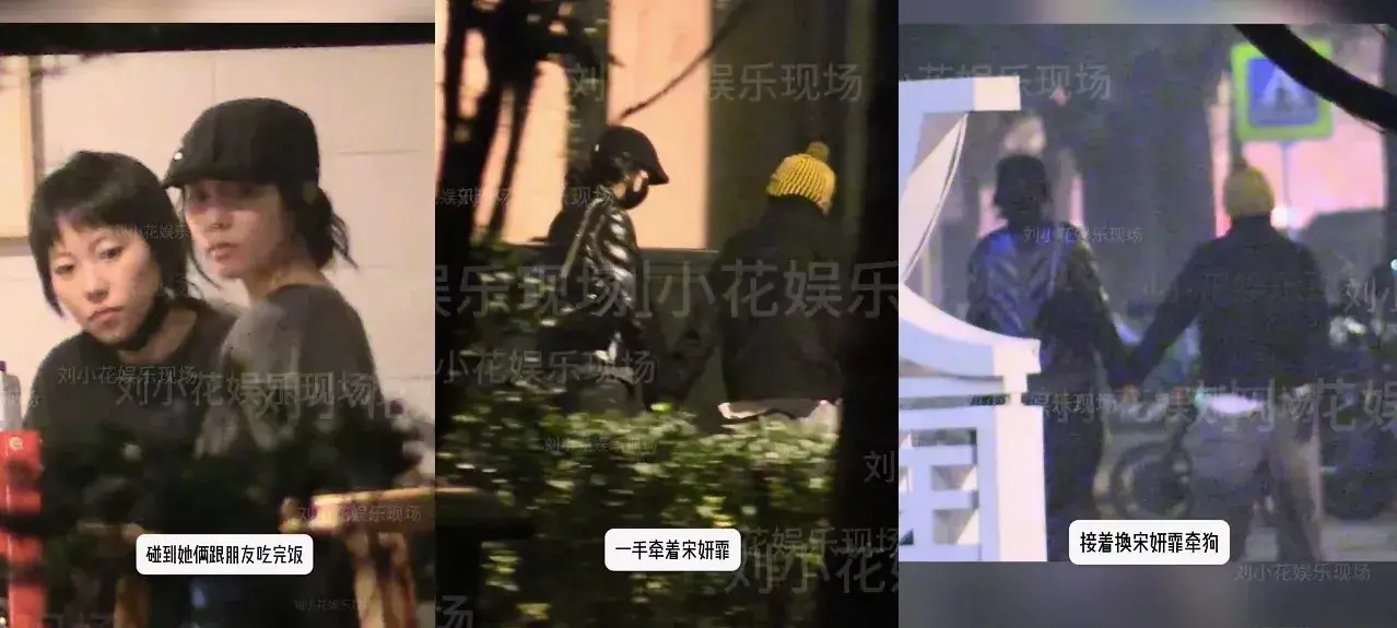 王菲與竇唯之女竇靖童(28 歲)與女星宋妍霏(30 歲)在北京街頭被內地娛樂博主「劉小花娛樂現場」拍攝到親密畫面,瞬間引爆微博熱搜。(圖:網絡翻攝)