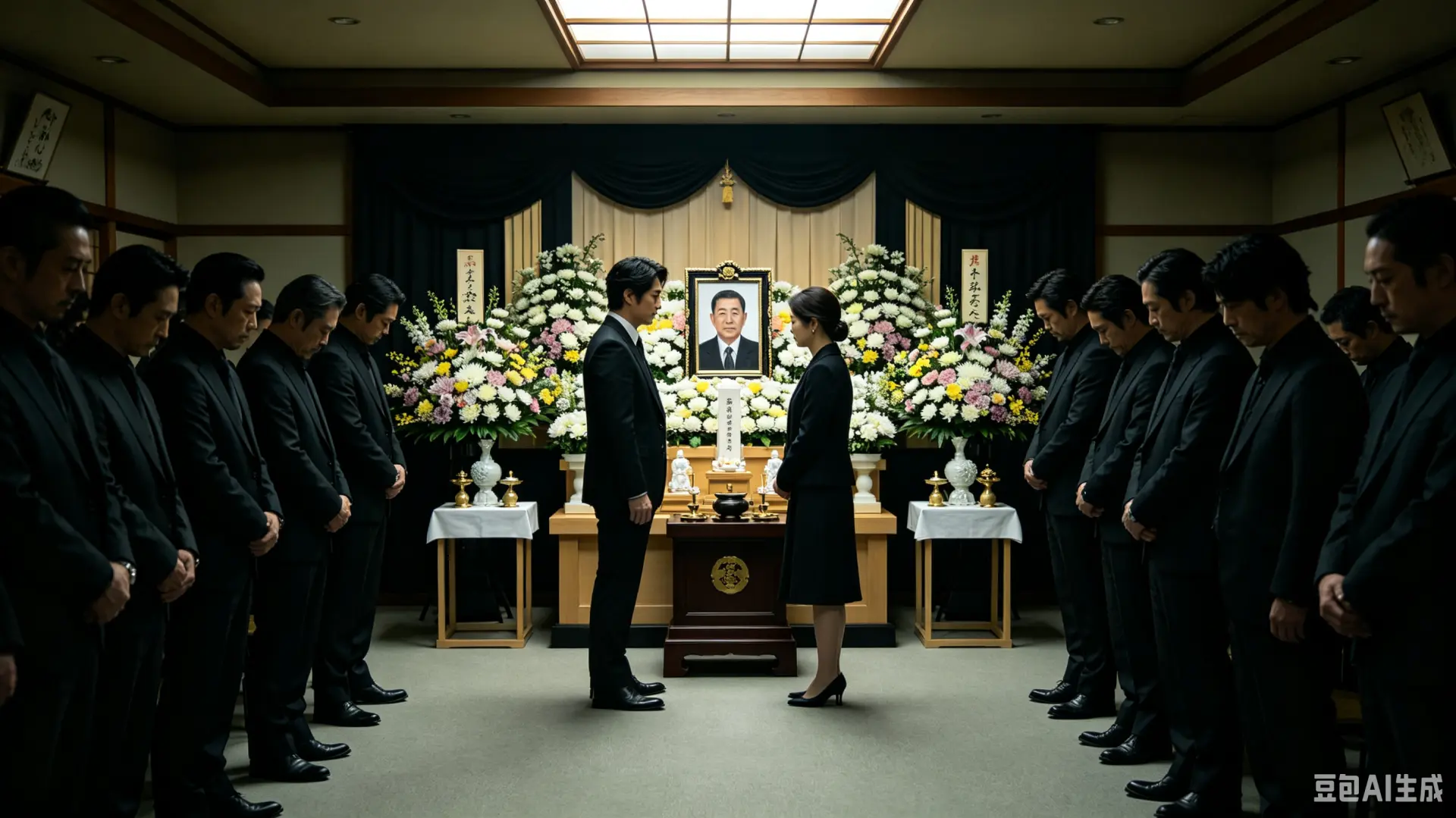 日本一名男子結婚11年，向來視岳父為溫和長輩，直至岳父病逝葬禮，才發現其昔日黑道身分。現場20名神秘來客、超高額奠儀，揭開長輩隱藏數十年的江湖過往。（示意圖來源：豆包AI）