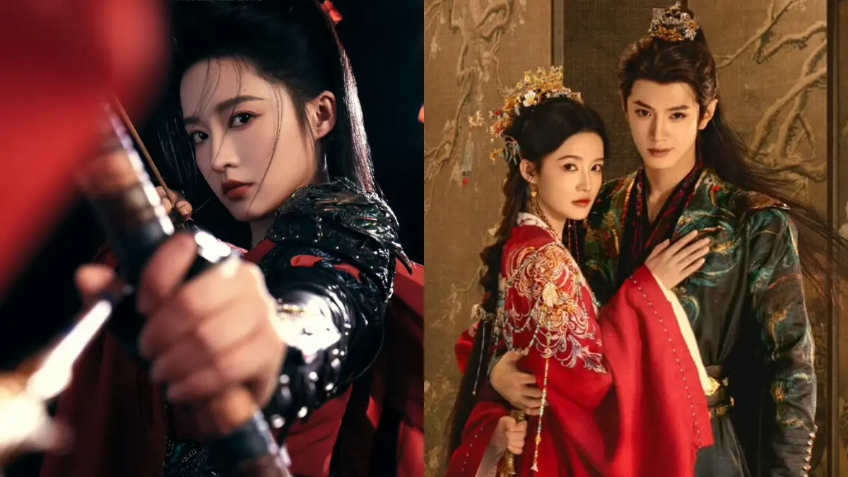 劇情開篇便充滿戲劇張力，錦繡國紅衣女射手付一笑（李沁飾）憑藉精準無比的箭術獲封「天下第一神射手」，紅衣戰甲搭配高馬尾的造型，盡顯冷颯英氣。(圖：《宿敵契約》劇照)