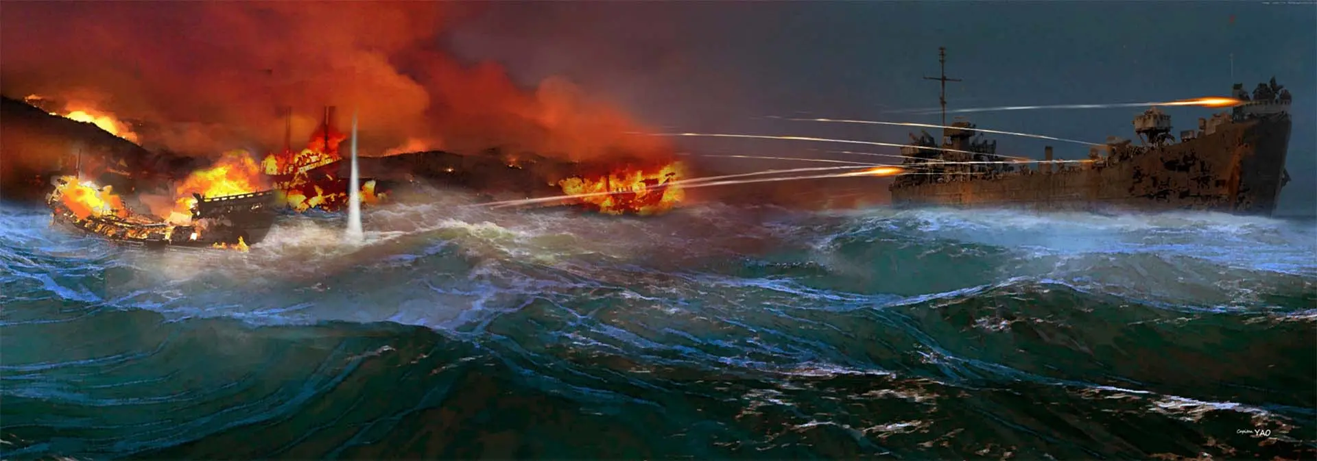 僅不到一個月，中共三野兵團即策動攻打金門的「古寧頭戰役」。(圖:歷史全景畫廊)