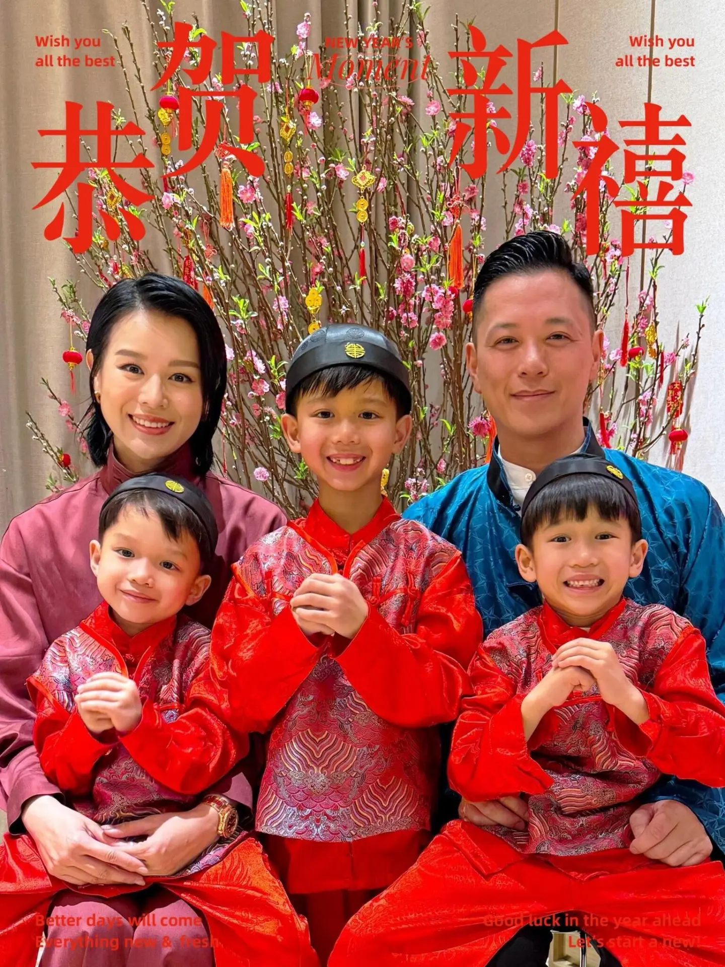 胡杏兒一家維持每年傳統，返回圍村祭祖，全家以紅色服裝登場，喜慶感滿分，一家人團結有愛，充滿傳統年味。(圖：myoliemyolie@IG)