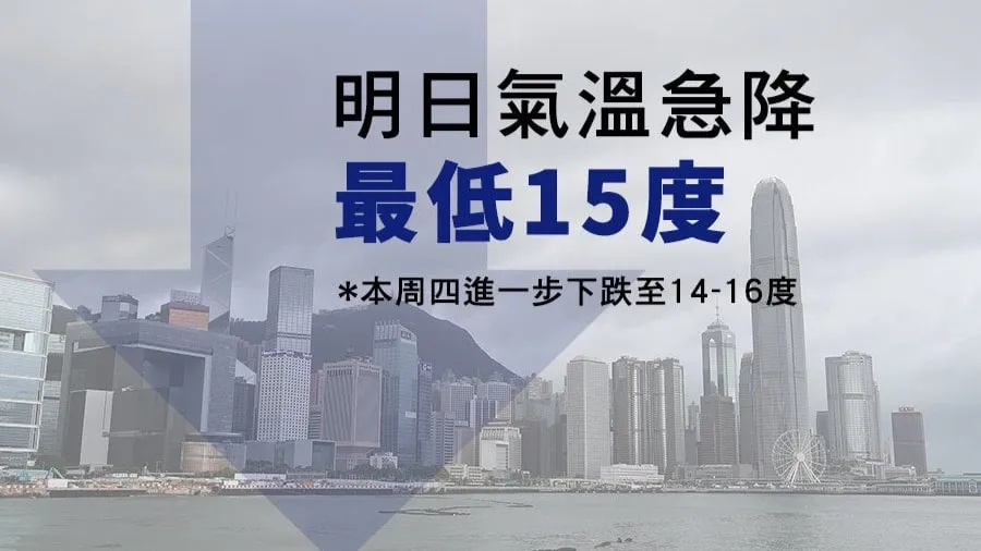 東北季候風抵港 明日晚間氣溫急降 7 度 周三清晨最低僅 12 度的封面圖片