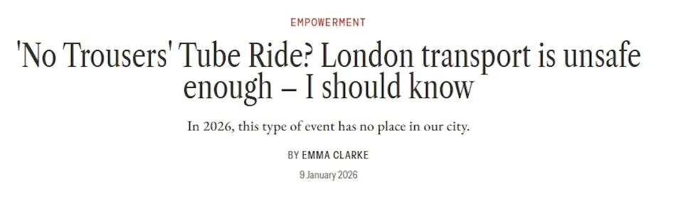 女性雜誌《魅力》作者艾瑪·克拉克就火力全開，她曾在地鐵遭遇猥褻騷擾，這類「只穿底褲」的活動對她來說根本是二次傷害。（來源：GLAMOUR）