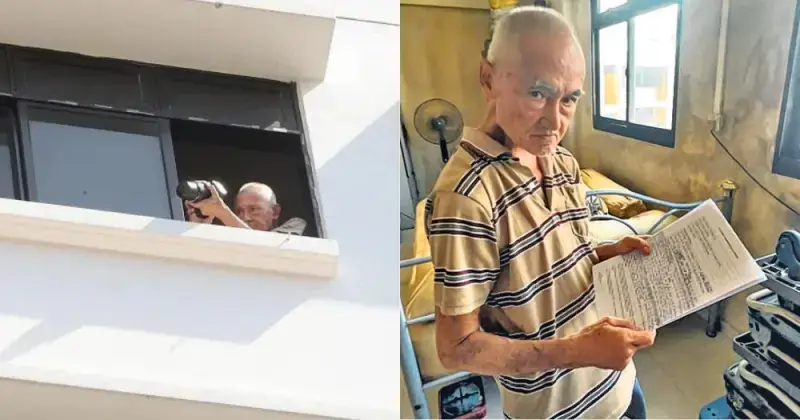 新加坡淡濱尼一名68歲退休長者，自掏腰包升級專業長焦相機，居家遠距離抓拍組屋區違停、亂拋垃圾等違規行為並持續舉報，有效改善社區環境，卻也引發鄰里監視爭議，引爆秩序與隱私的兩難討論。（視頻截圖來源：Shin Min Daily News）
