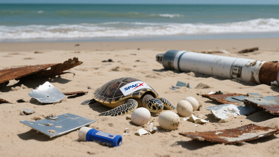 SpaceX 火箭殘骸污染墨西哥海岸，致瀕危肯普氏麗龜 300 個卵無法孵化。（來源：豆包AI）