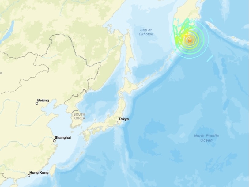 俄羅斯堪察加半島近海30日發生規模8.0地震。（美國地質調查所網頁usgs.gov）