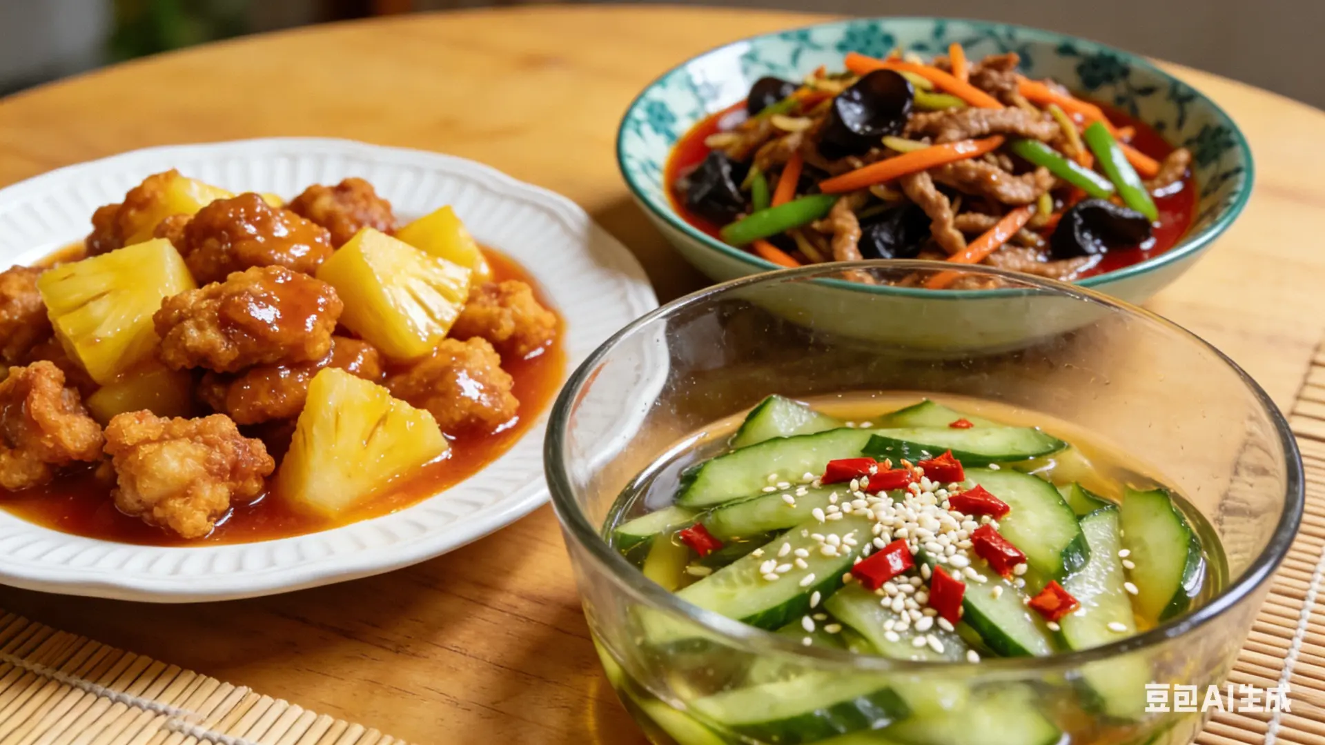 很多小白炒肉容易腥、發柴，記好這個公式就不怕：醋＋鹽＋料酒＋醬油＋少量糖。（示意圖來源：豆包AI）