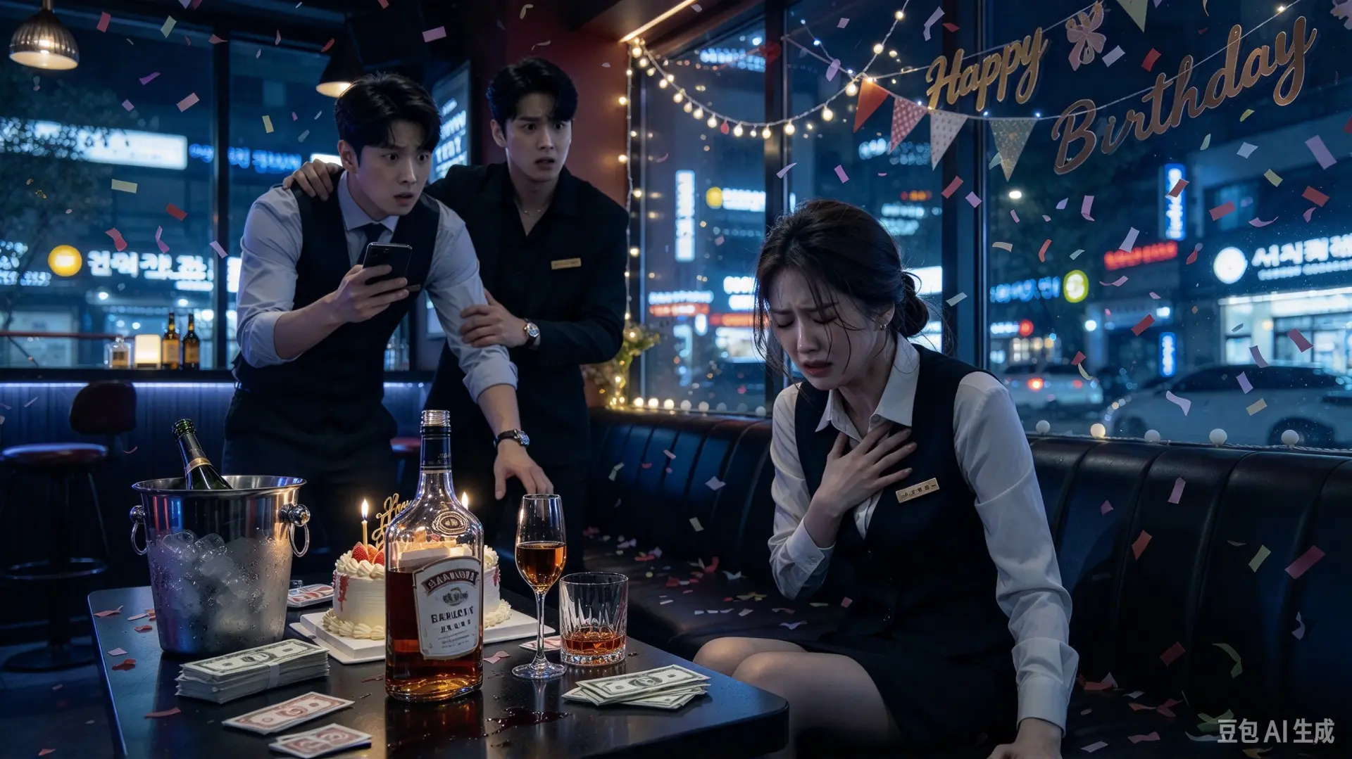 韓國慶尚南道昌原市一場員工生日派對變成憾事，26歲女接待為爭取500萬韓元賭注，一分鐘內飲下700毫升烈酒，急性酒精中毒離世，兩名業者遭判緩刑。（示意圖來源：豆包AI）