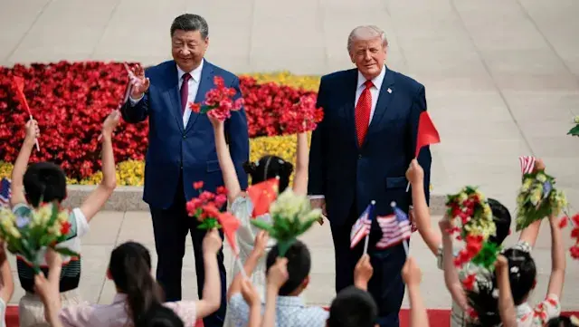 特朗普今年5月訪華，受到中方的盛情款待。 （新華社）