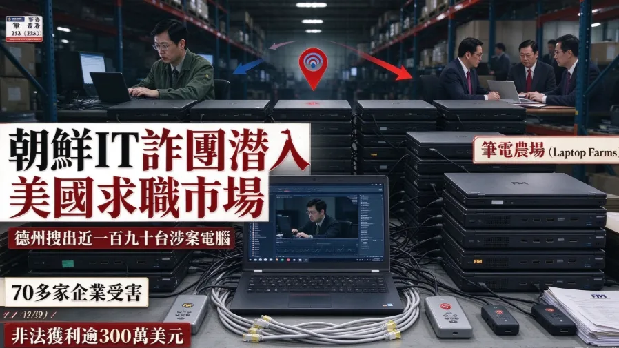 滲透美國徵才圈！朝鮮IT詐團潛入美國求職市場，德州搜出近190台涉案電腦的封面圖片