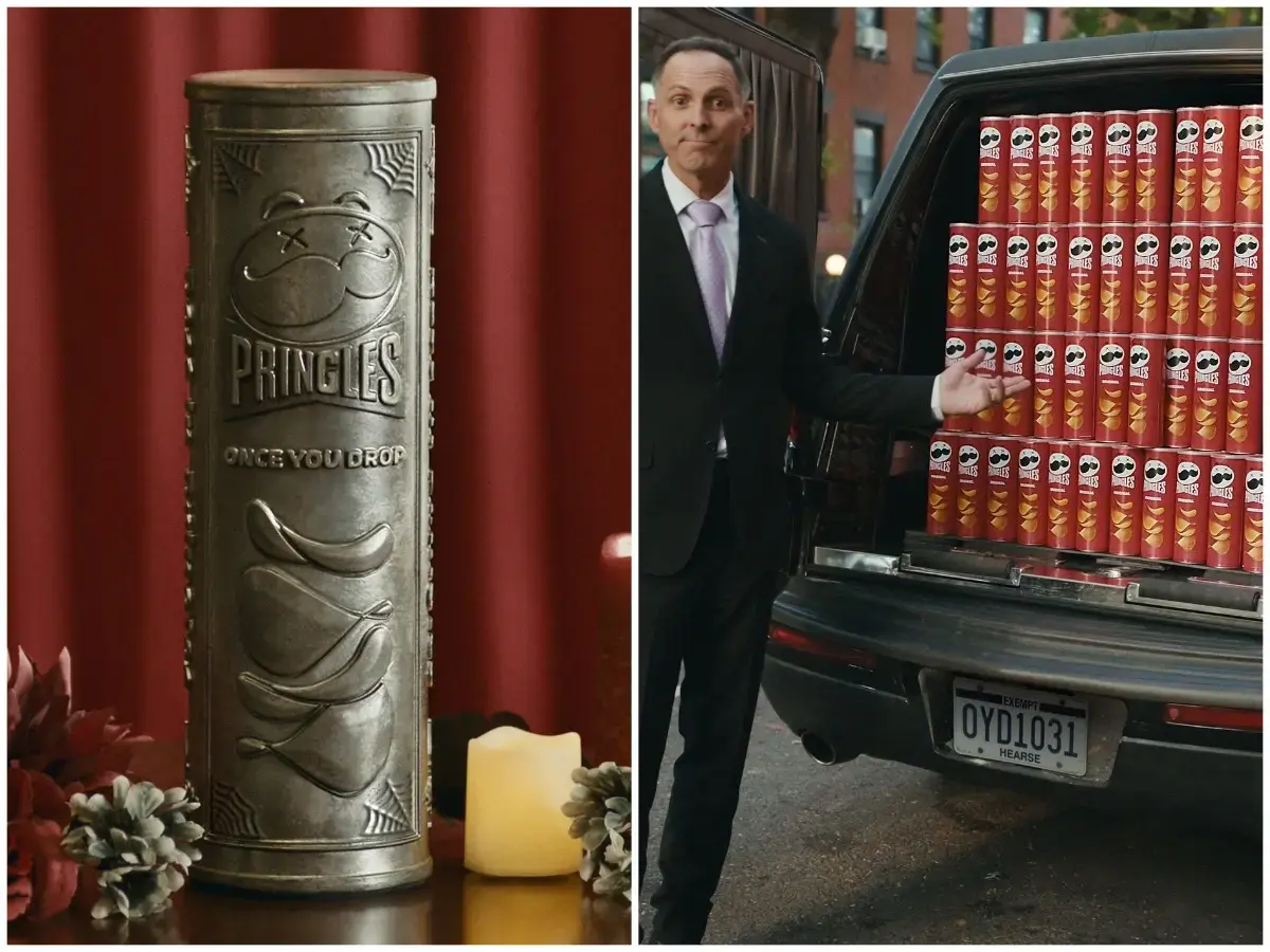 品客（Pringles）推出「Once You Drop」萬聖節抽獎，參加者須簽署數位遺囑承諾身後骨灰置於品客罐造型骨灰罈，大獎含貴金屬骨灰罈與200年免費洋芋片，靈感源自品客罐發明人真實故事。（來源：X）
