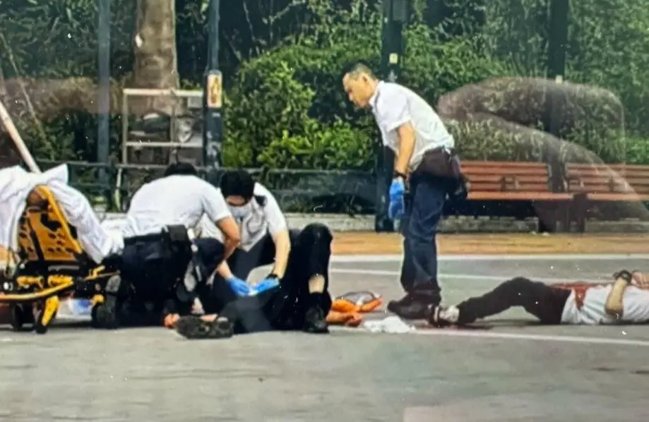 遇襲的兩名男子當時在公園涼亭內停留，突遭一名陌生男子持刀襲擊。受驚的兩人事發後即時逃走，惟跑至公廁對開位置時相繼受傷倒地。(圖片：網絡翻攝)